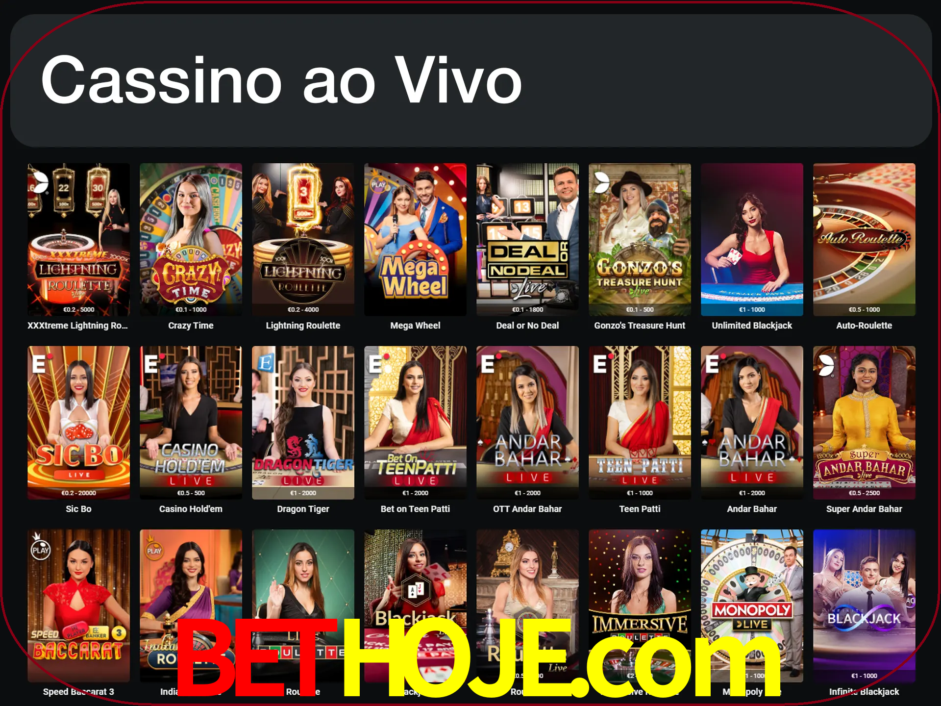 Jogue jogos de cassino com um verdadeiro dealer.